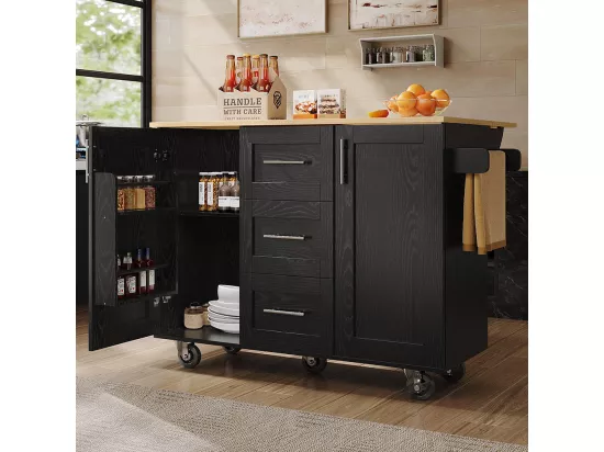 Chariot de service cuisine moderne cloisons amovibles buffet chariot service plateau bois rangements extensibles noir