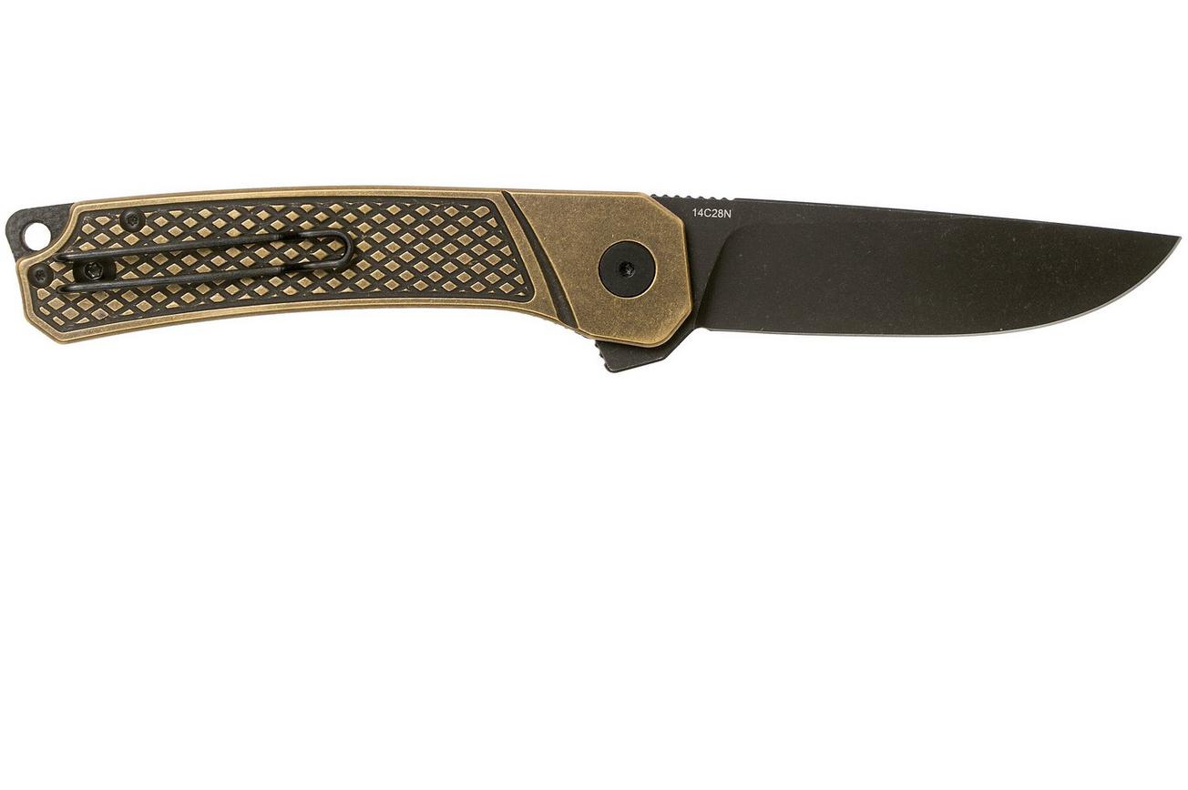 QSP Knife Osprey QS139-D2 Textured Brass, Blackwashed, zakmes