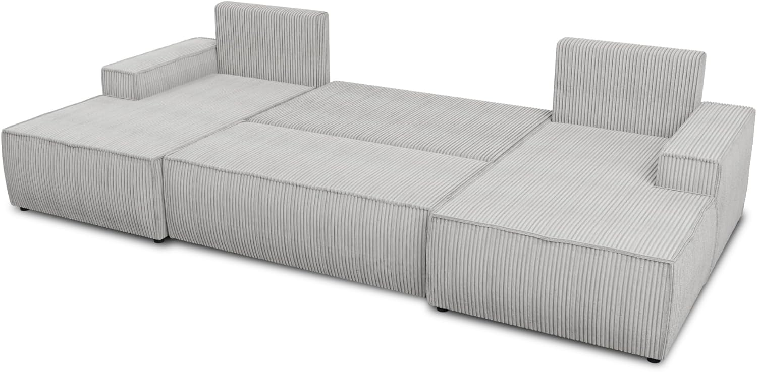 Sofnet Wohnlandschaft mit Schlaffunktion Totti - U-Form Couch, Schlafsofa mit Bettkasten, Couchgranitur mit Bettfunktion, Big Sofa, Cord Stoff, Wohnzimmer (Beige (Poso 100))