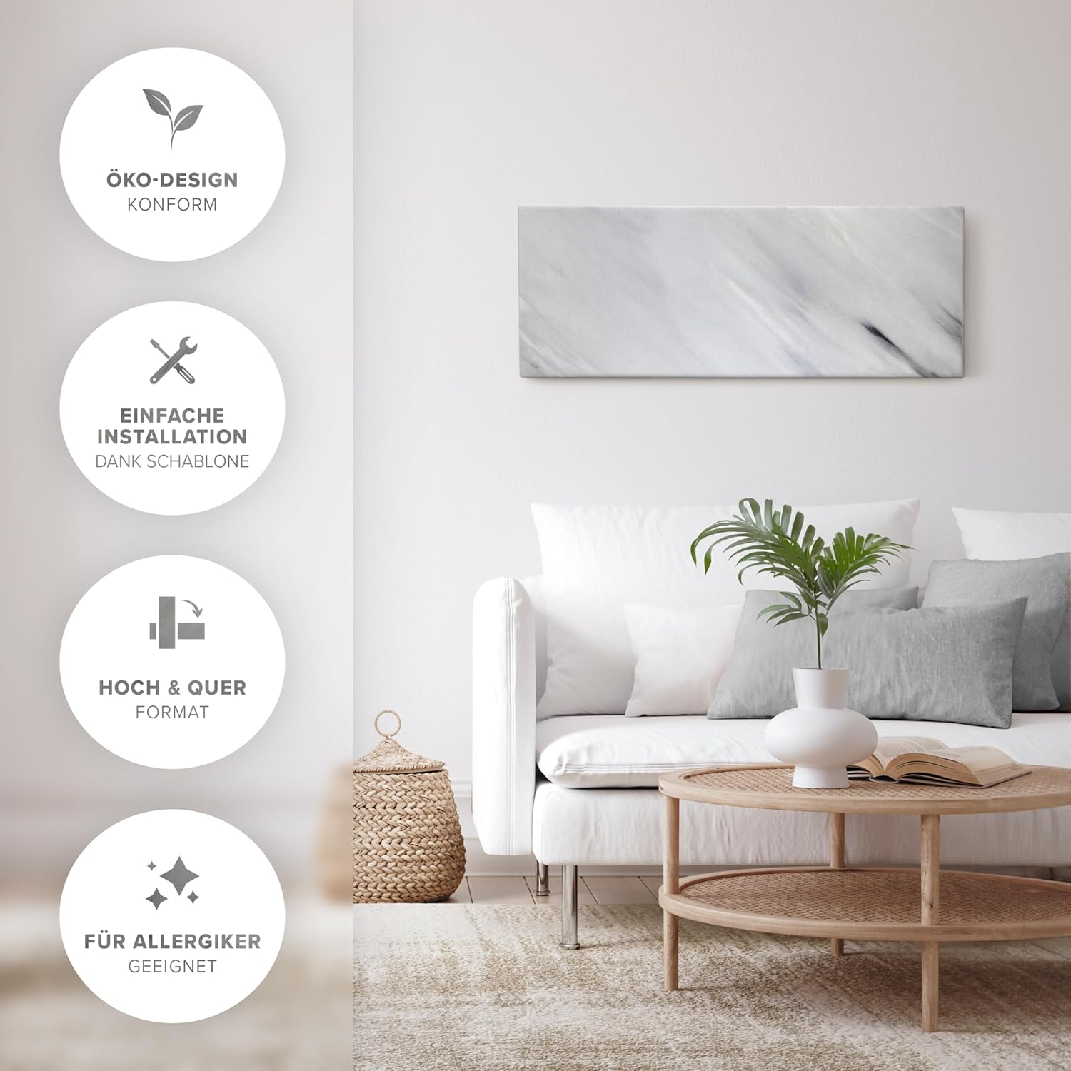 Naturstein Infrarotheizung 800 Watt Bianco – Massive Wandheizung aus echtem Naturstein, energiesparend & leise, inkl. Digitalthermostat, Made in Germany mit 5 Jahren Garantie