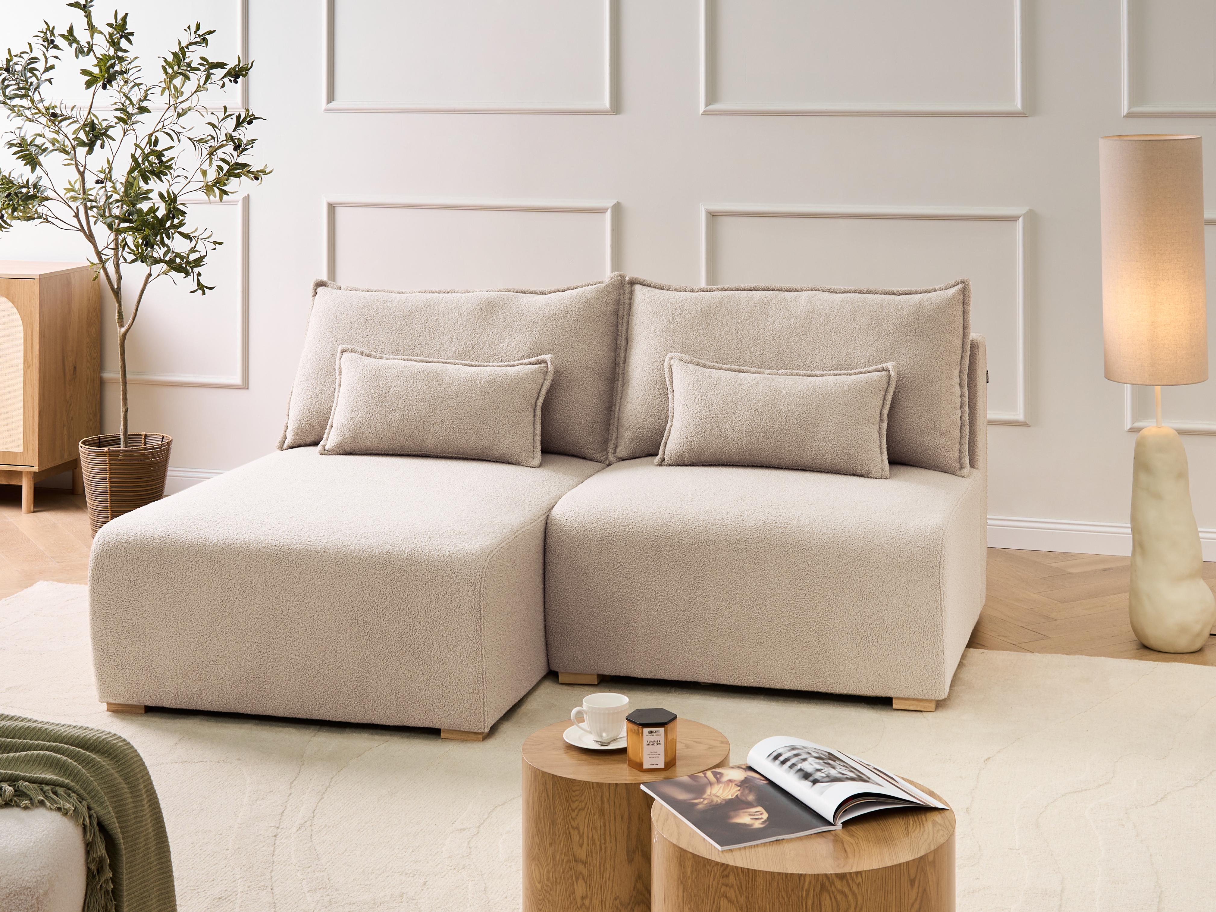 Modulaire hoekbank NERBO Bouclé Beige rechtszijdig