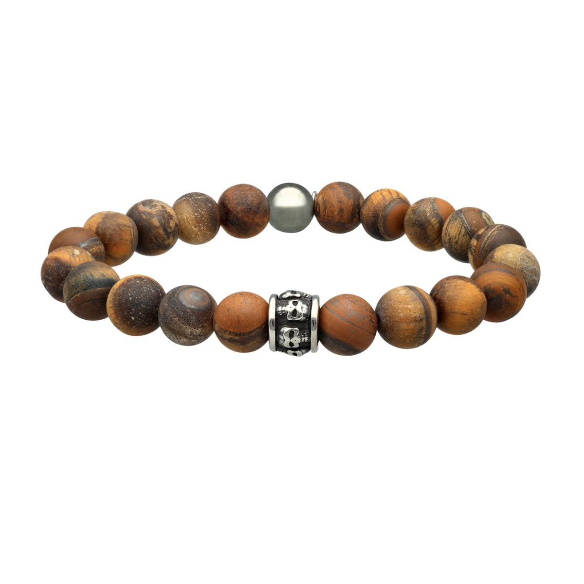 Bracelet Grosses Perles oeil De Tigre Pierres Naturelles Tête De Mort-Large-20cm