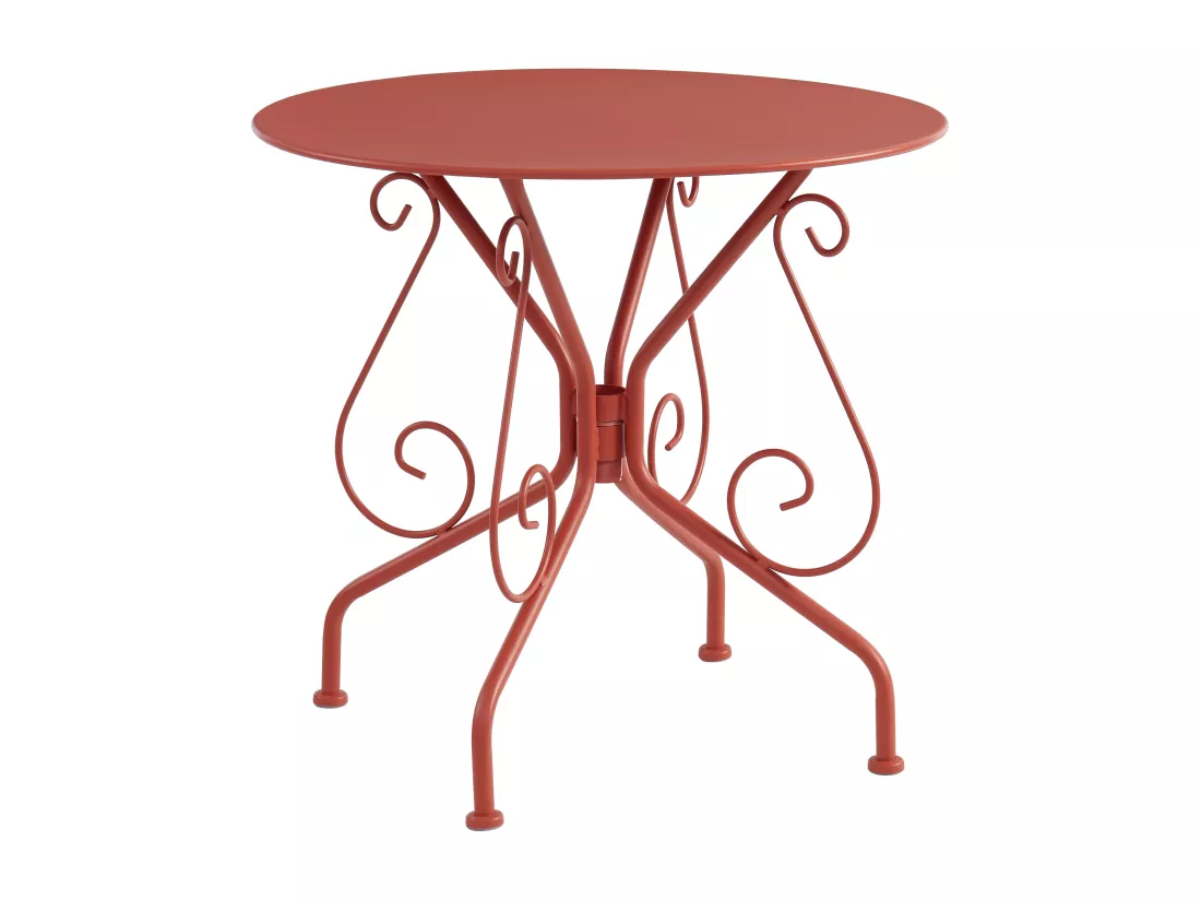 Salle à manger de jardin en métal façon fer forgé : une table et 4 chaises empilables - Terracotta - GUERMANTES de MYLIA