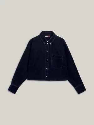 Camisa jeans cropped de veludo Curve Crest com corte regular