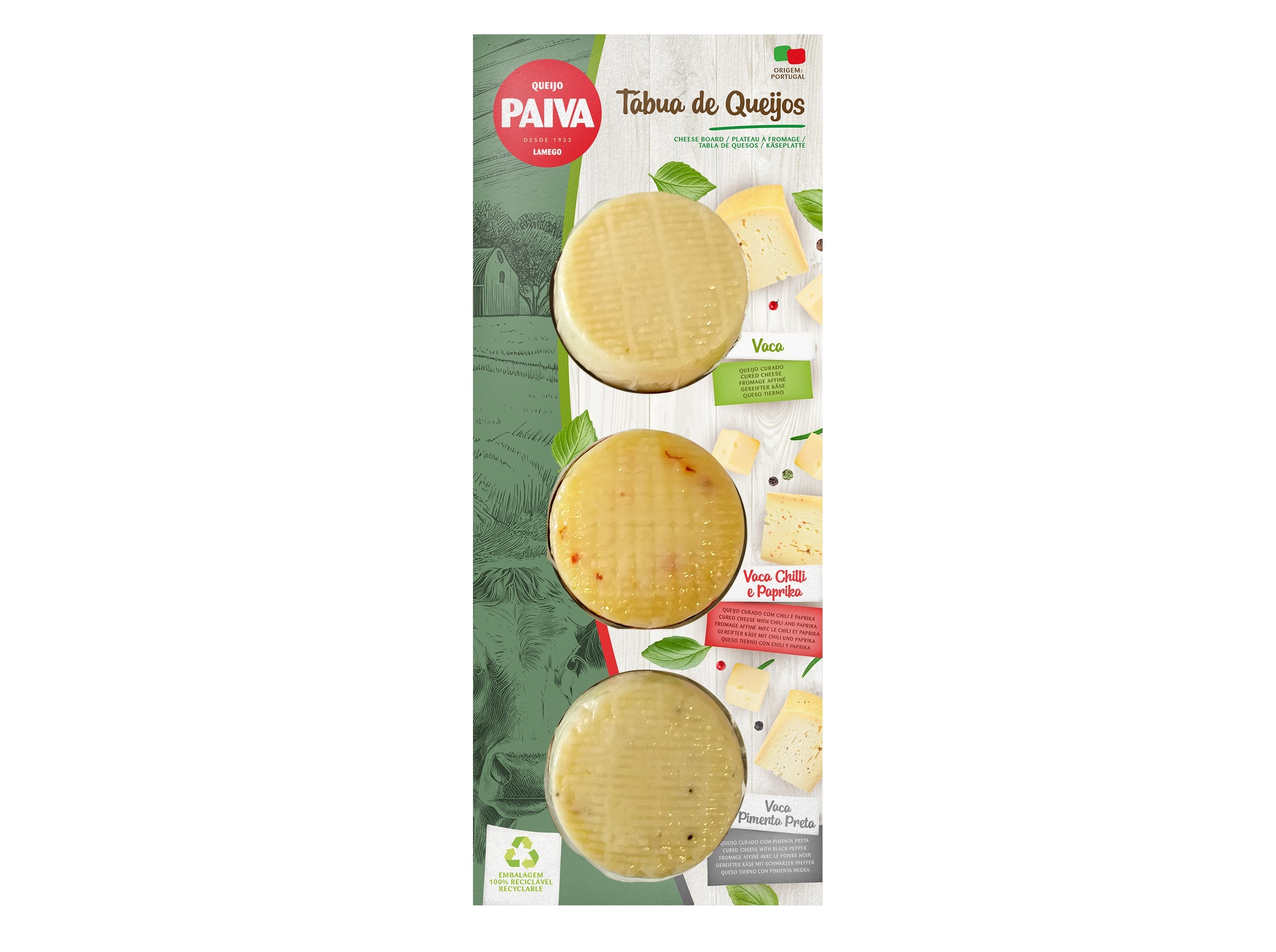 TÁBUA DE QUEIJO PAIVA VACA COM ESPECIARIAS 3X80G