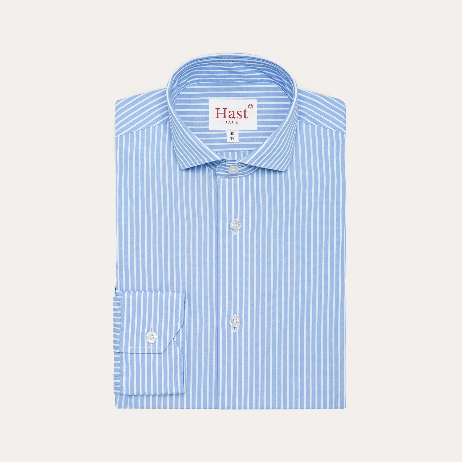 Fitted shirt in double-twisted poplin with blue stripes