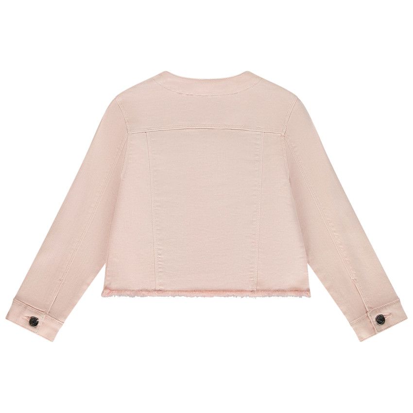 Veste en jean col rond et finition franges pour fille - Multicolore