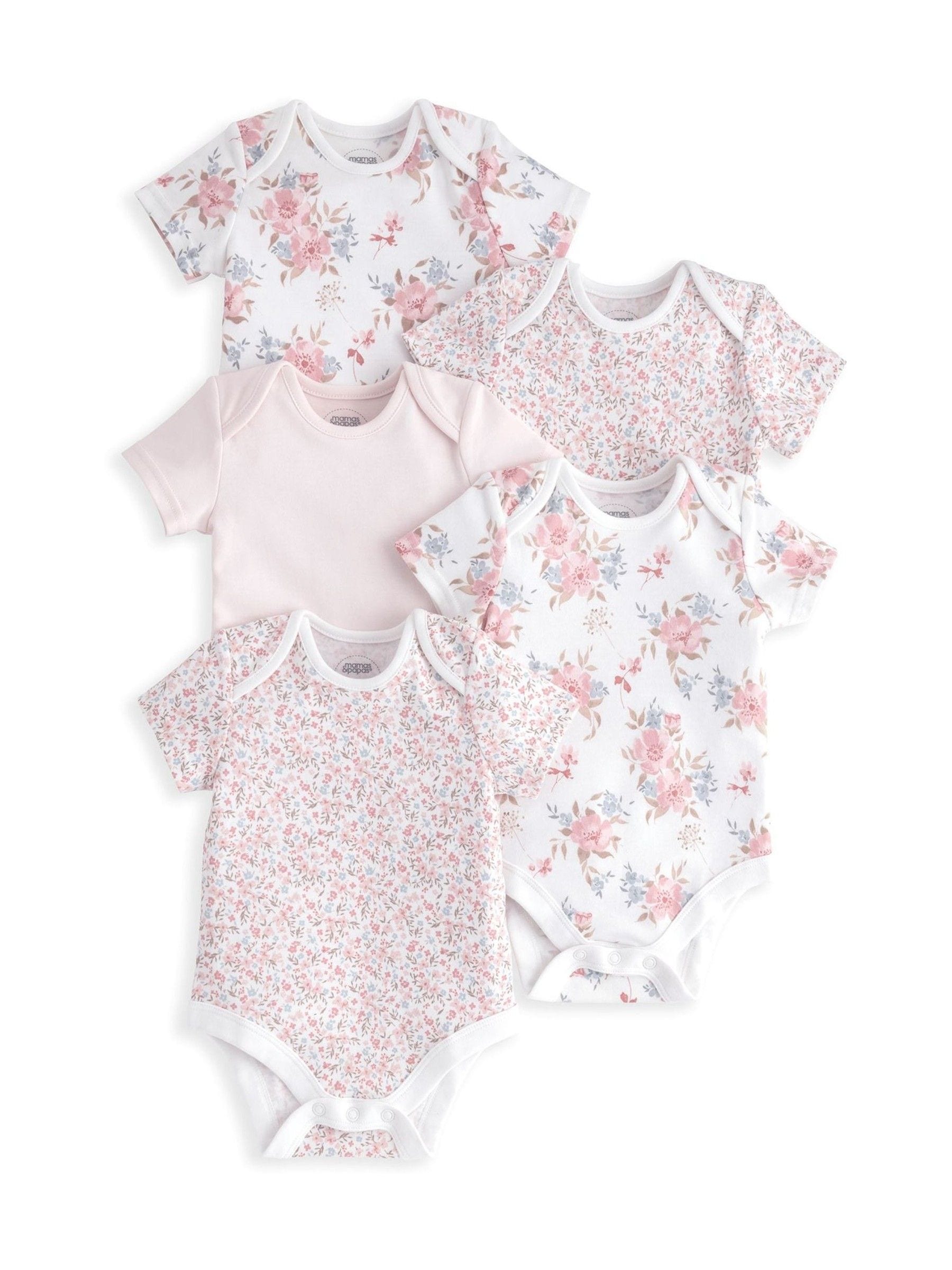 Mamas & Papas Floral Print 100% Cotton Short Sleeve Bodysuits 5 Pack