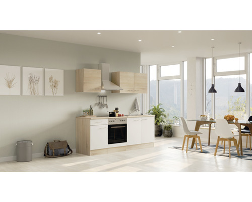 Flex Well keukenblok met apparatuur Samoa 210 cm wit sonoma eiken mat gedemonteerde variant omkeerbaar 00010258