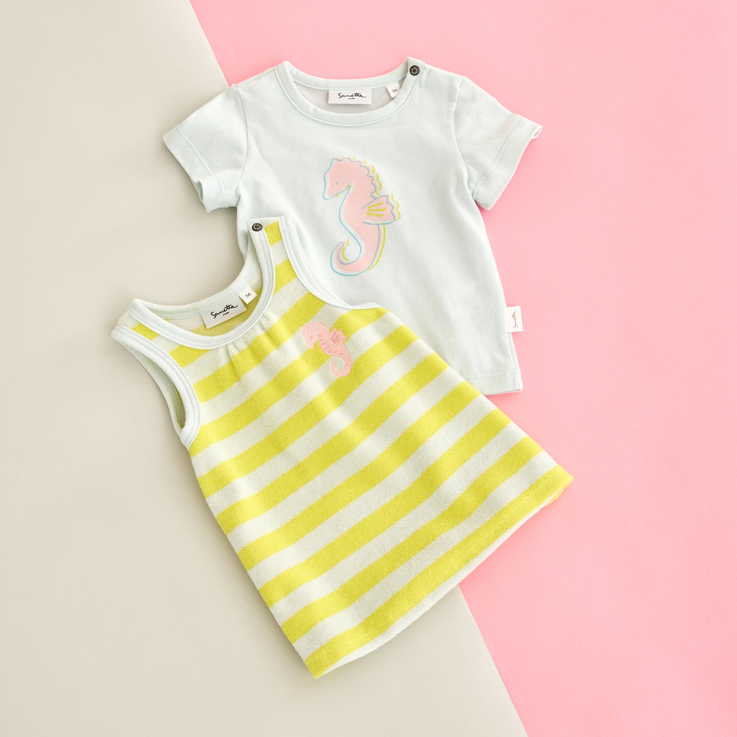 Sanetta Pure Frottee-Kleid ohne Arm Ringel Seepferdchen hellblau/gelb