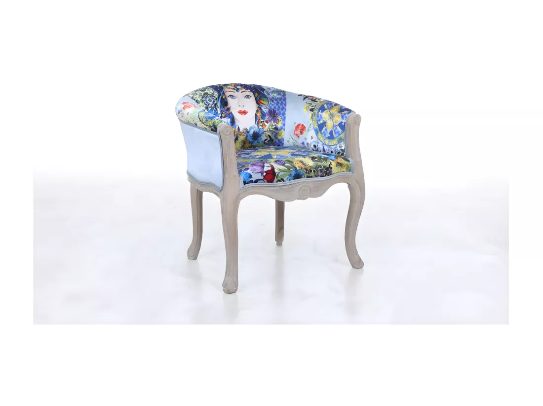ESPERANZA - Fauteuil en velours à motifs baroques multicolores