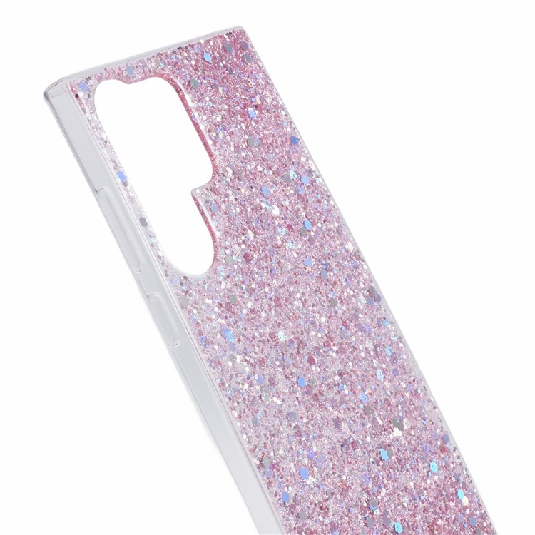 Samsung Galaxy S23 Ultra 5G Gummi Case Schutzhülle im Glitzer Design - Rosa / Transparent
