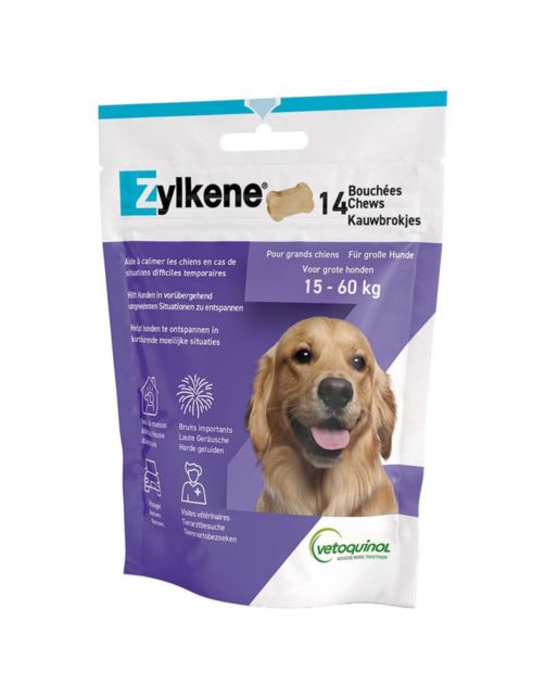 Zylkene Chews 450 Mg - Anti stressmiddel - Rund 125X10X172 mm 63 g Paars 14 tab Voor Grote Honden (15-60 Kg)