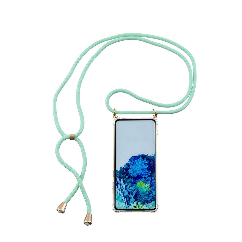 Samsung Galaxy S20 FE / S20 FE 5G Necklace Gummi Hülle Air Cushion Fallschutz   Handykette (150cm) - Türkis / Gold