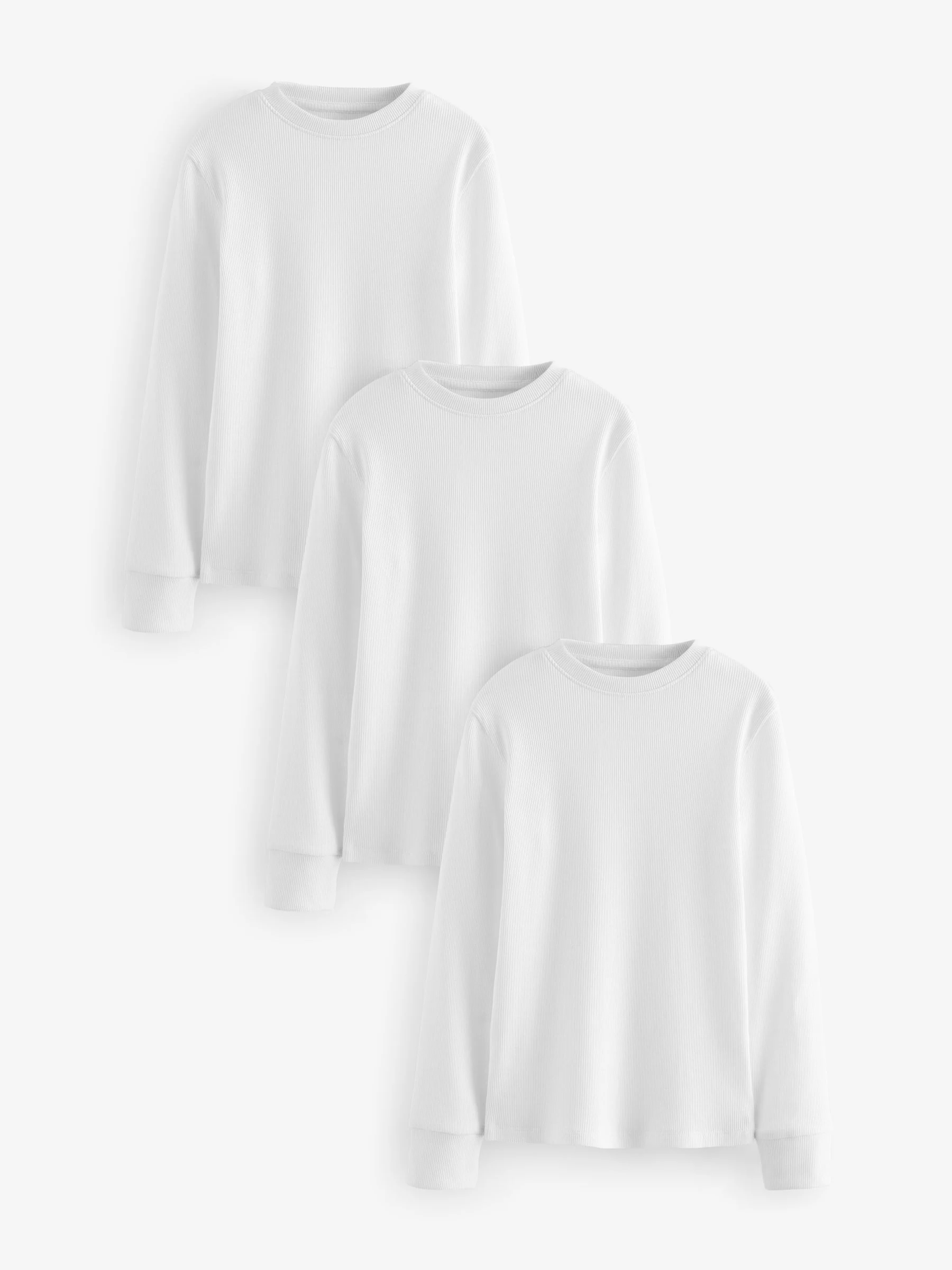 Wit - Set van 3 stuks 100% katoenen T-shirts met lange mouwen, (1.5-16jr)