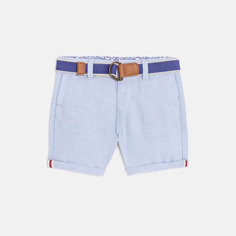 Bermuda coton chiné à ceinture tissu bleu bébé garçon Bleu