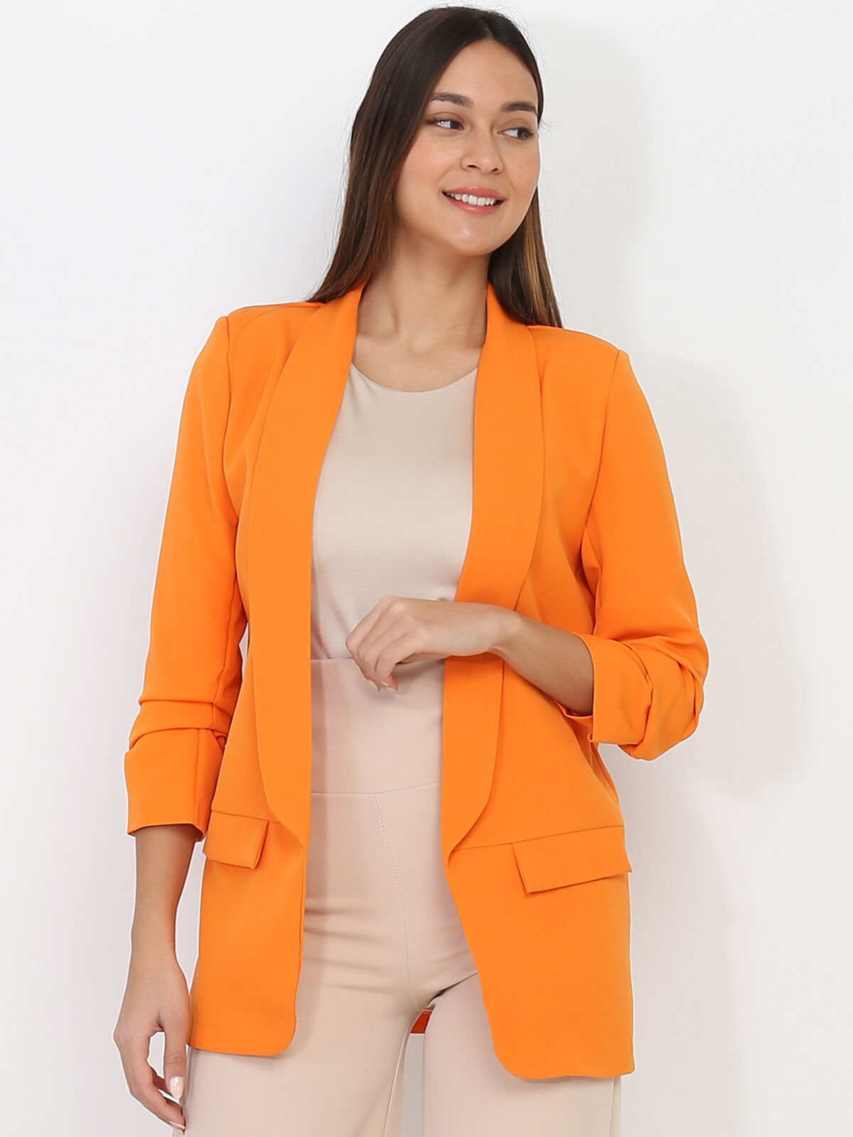 Veste blazer à manches retroussées- orange