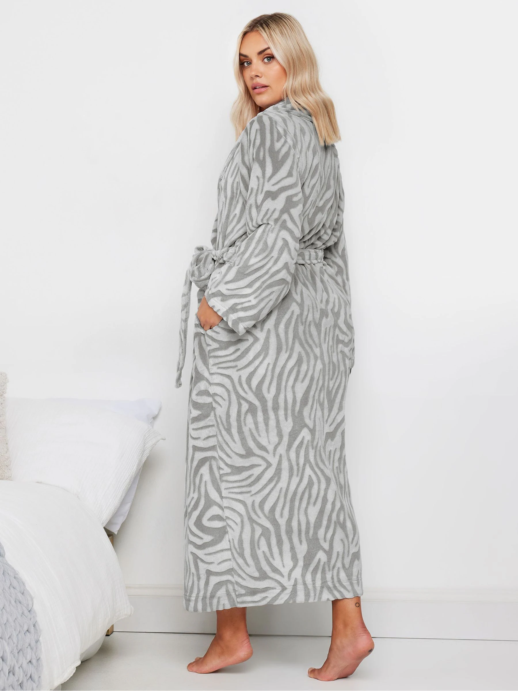 Grijs - Yours Curve Zebra Shawl Collar Maxi Robe