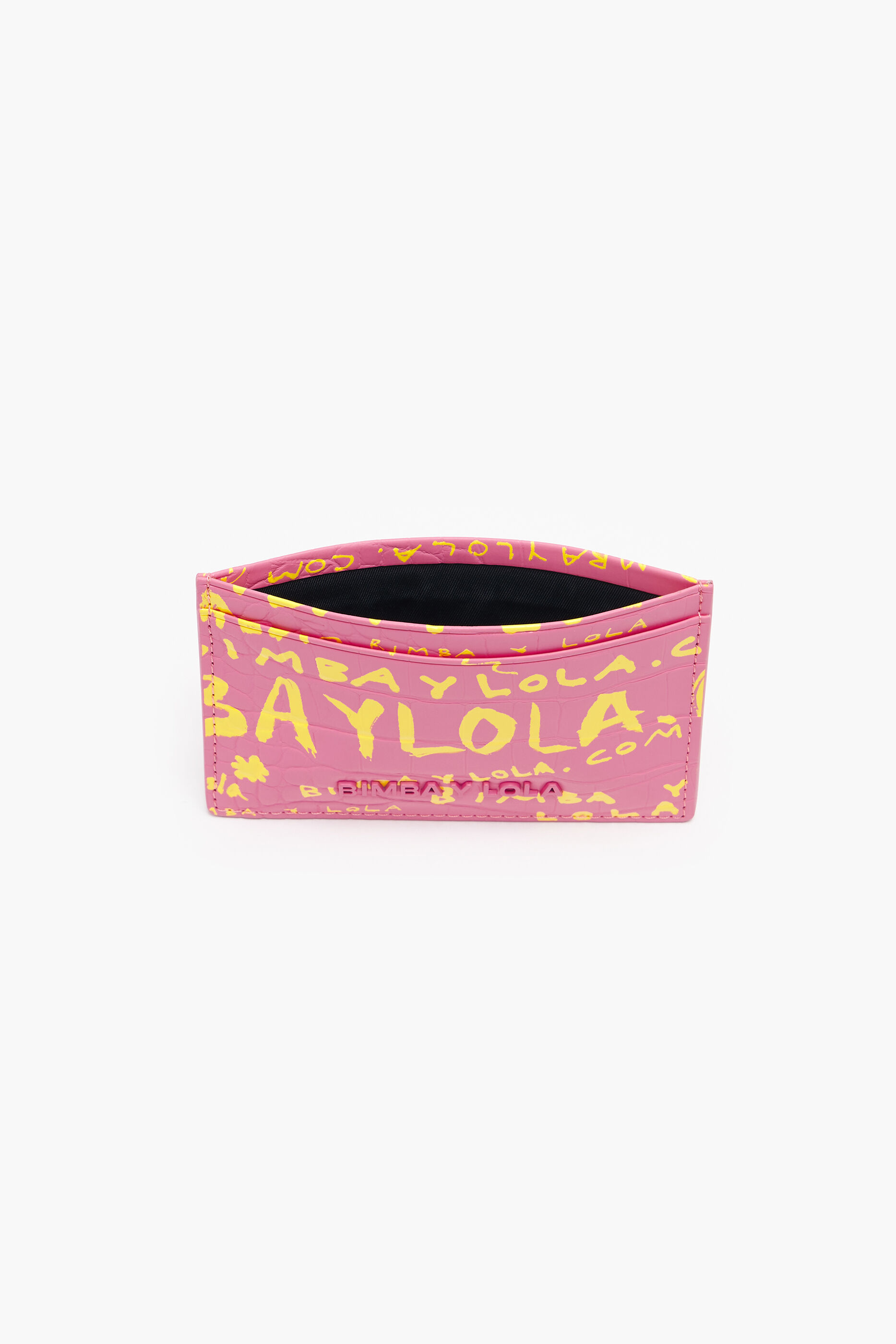 Porta-cartões com estampa de crocodilo rosa