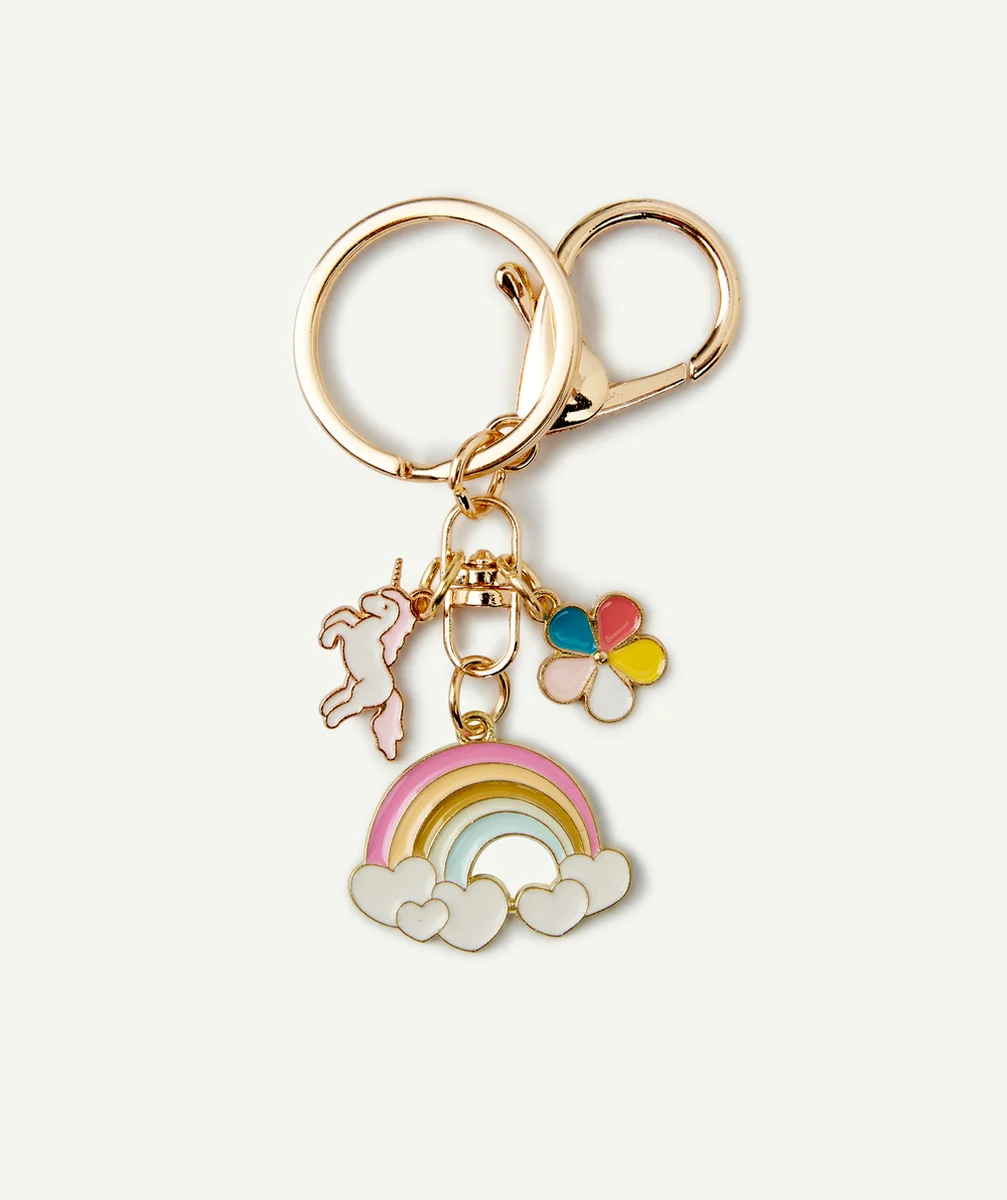 PORTE-CLÉS AVEC CHARMS LICORNE ARC-EN-CIEL ET FLEUR