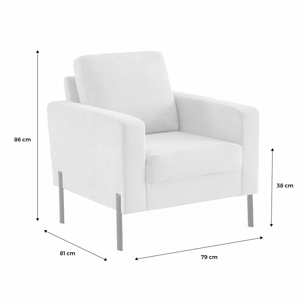 Fauteuil en velours côtelé beige - bjorn - canapé 1 place fixe droit pieds métal