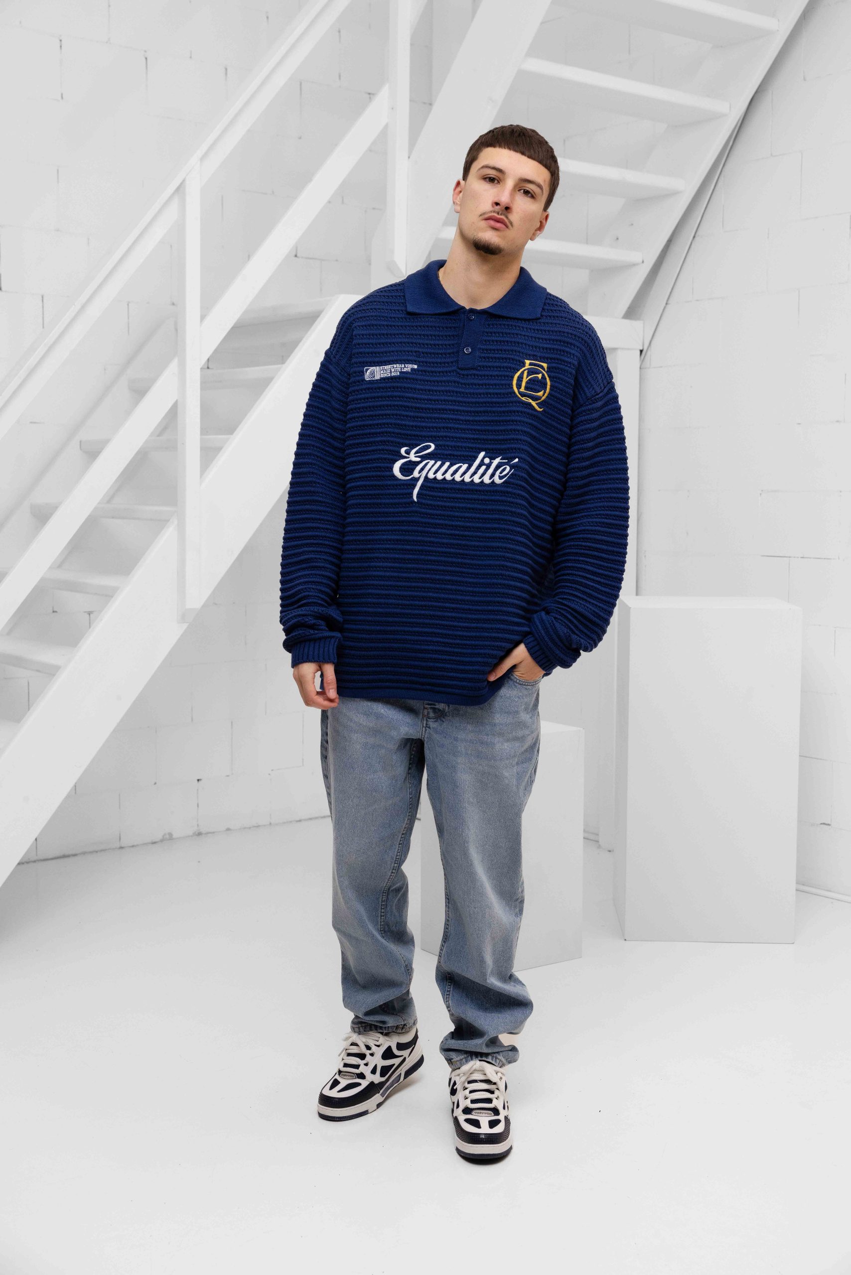 Equalité Heritage Rib Knit Polo Heren Donkerblauw