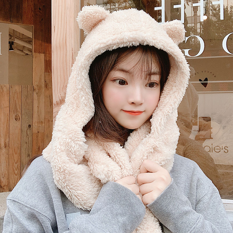 Yunikon - Chenille Bear Ear Hooded Scarf