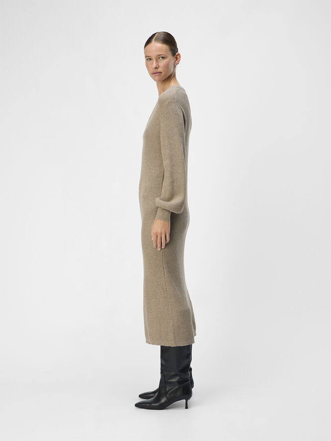 Object OBJMALENA L/S KNIT DRESS NOOS Fossil/melange