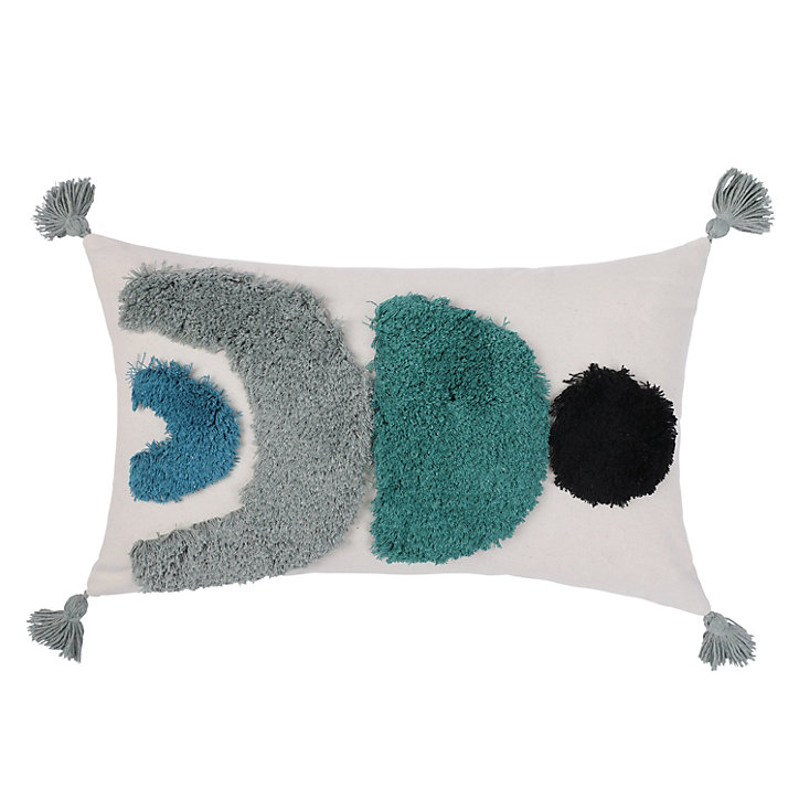 Coussin tufte pompoms GoodHome vert L.50 x l.30 cm