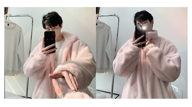 Bay Go Mall - Effen, pluizige, oversized jas met rits