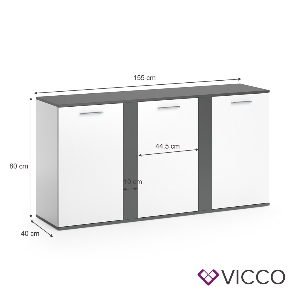 VICCO Sideboard NOVELLI Highboard weiß anthrazit Kommode Anrichte 3 Türen
