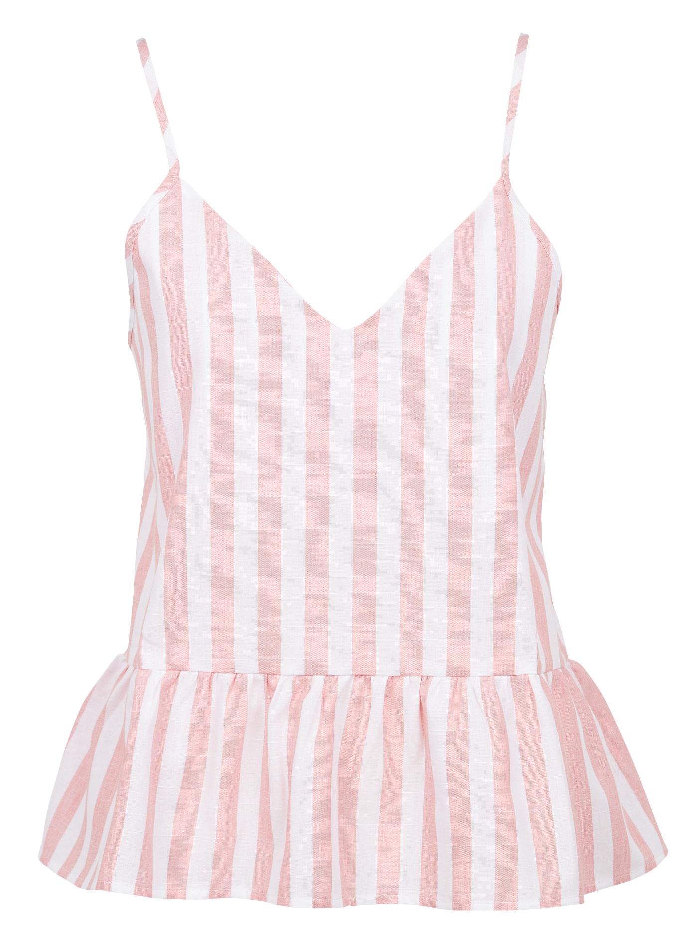Top col V rayé en coton mélangé | Rose