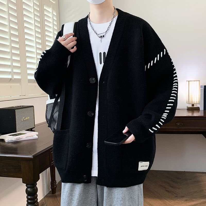 Bay Go Mall - V-hals effen contrasterende stiksels oversized vest