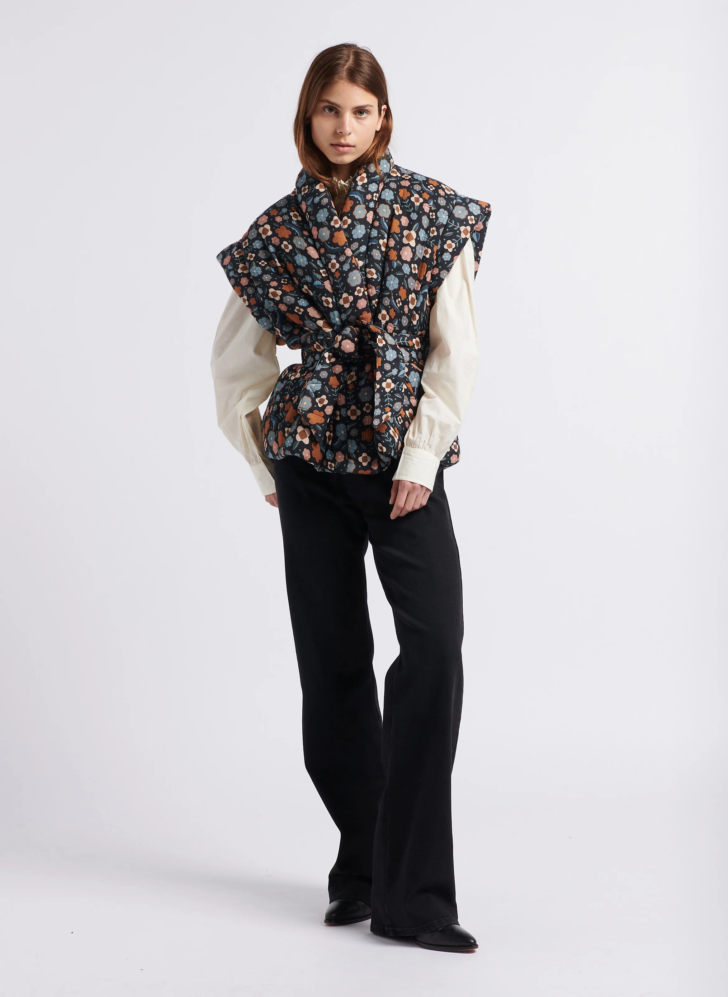 LEO - Veste col châle matelassée en coton | Multicolore