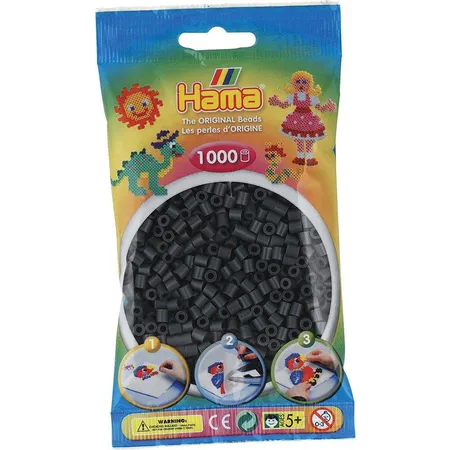Hama Bügelperlen Beutel 1000 Stk. dunkelgrau/schwarz