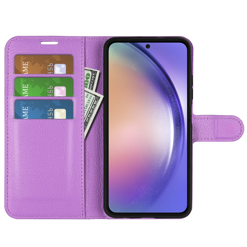 Samsung Galaxy A55 Leder Tasche Flip Cover Litchi Look - Lila