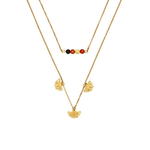 Collier ginkgo ambre mixte