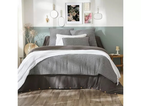 JOEL - Chemin de Lit 90x200cm Gaze de Coton Vichy Coloris Truffe