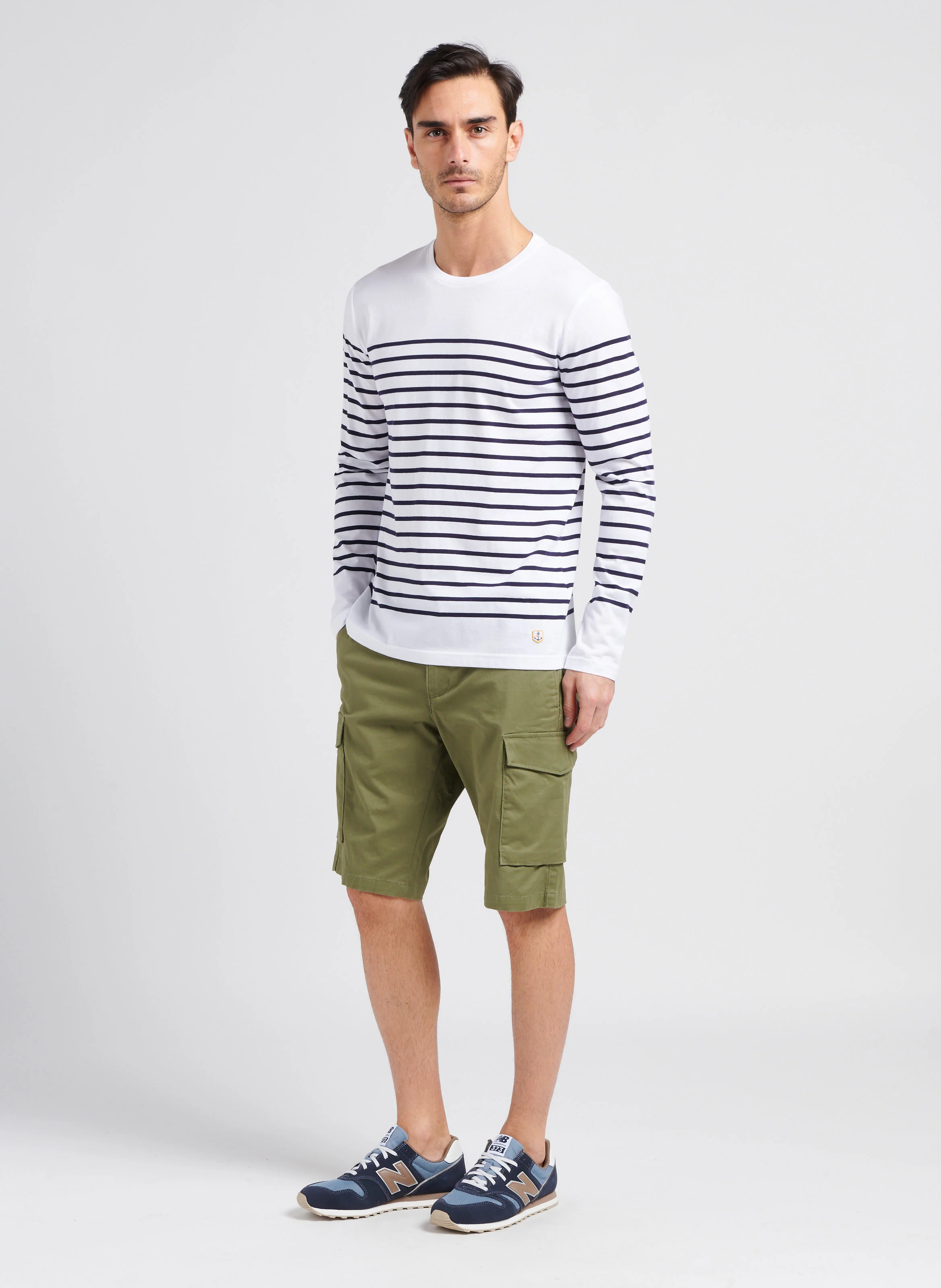 Marinière col rond slim-fit en jersey de coton light | Blanc