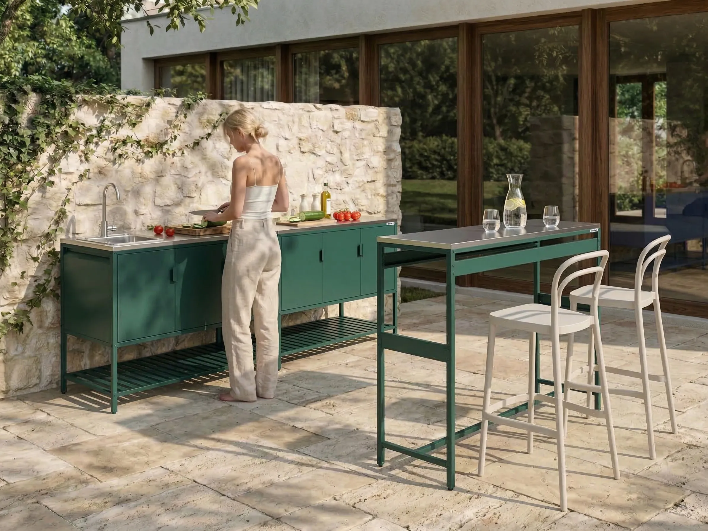 Tuin keukenset 3-delig met spoelbak MAENZA Metaal Groen