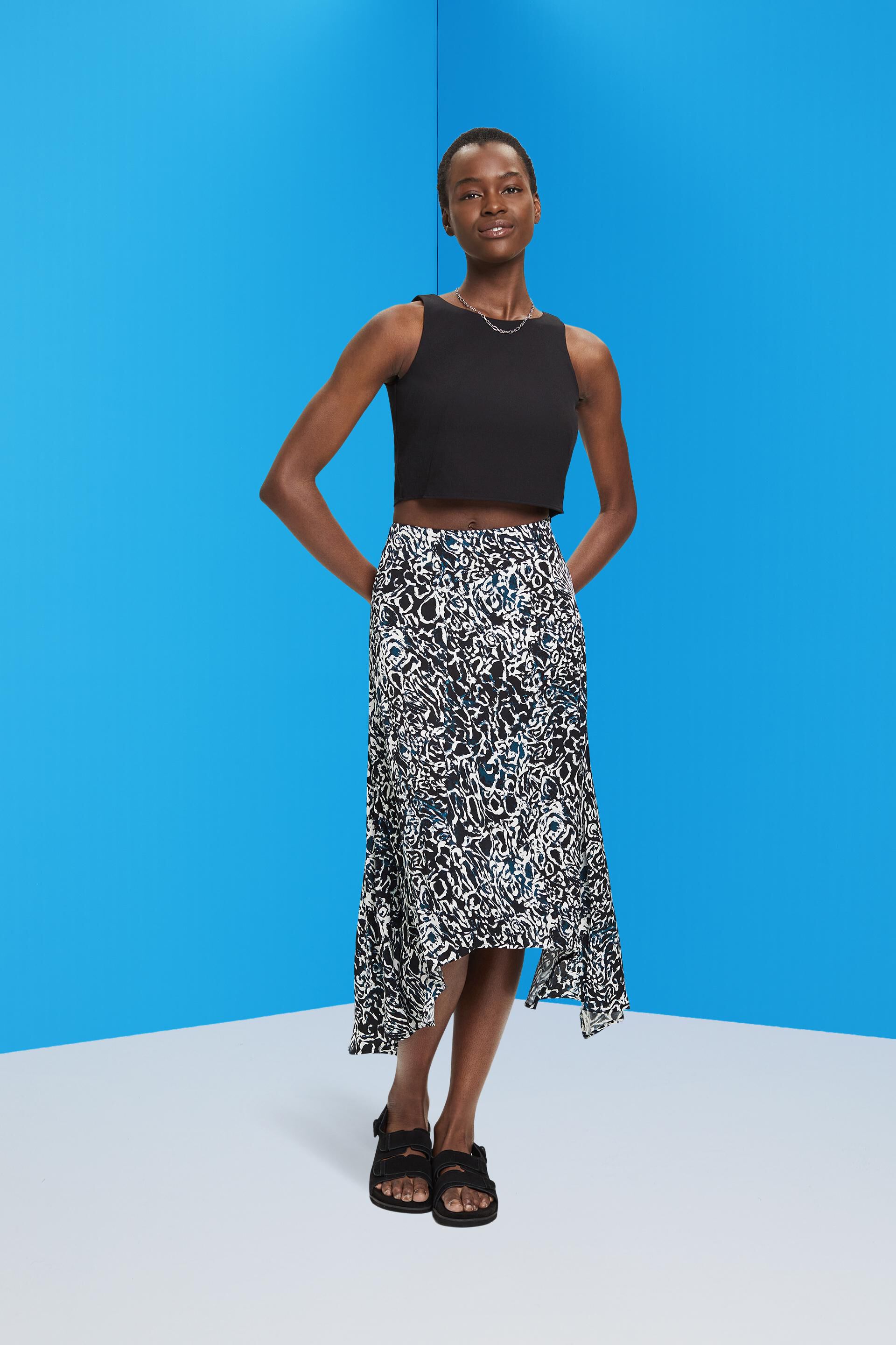 Jupe asymétrique en satin à imprimé all-over