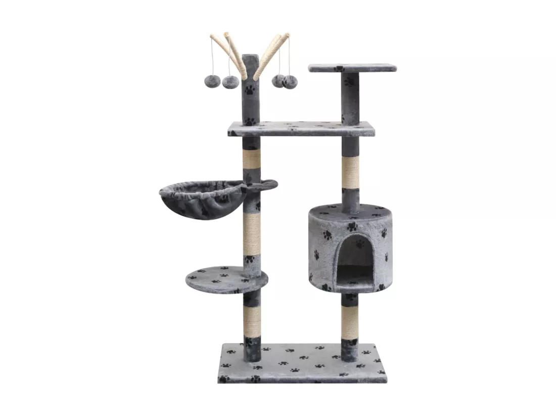 Arbre à chat et griffoir Sisal 125 cm Empreintes de pattes Gris