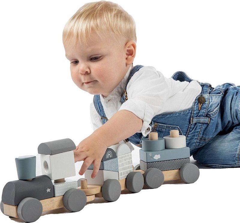 Label - Blauw - Houten Speelgoed Trein