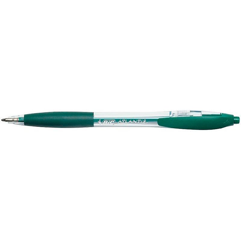 Stylo-bille bic atlantis écriture moyenne 0.5mm encre douce bille réctractable corps cristal clip grip préhension vert