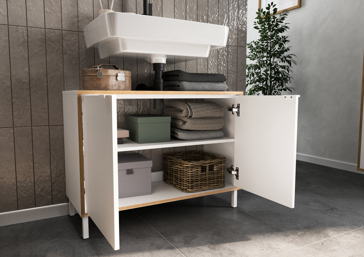 Germania Topeka 80 cm Wastafelonderkast Wit | Eiken