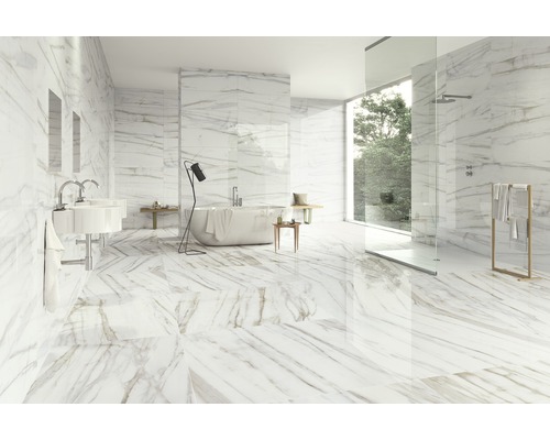 Porseleinen wand- en vloertegel Macael Gold 120 x 120 x 0,9 cm gepolijst grijs