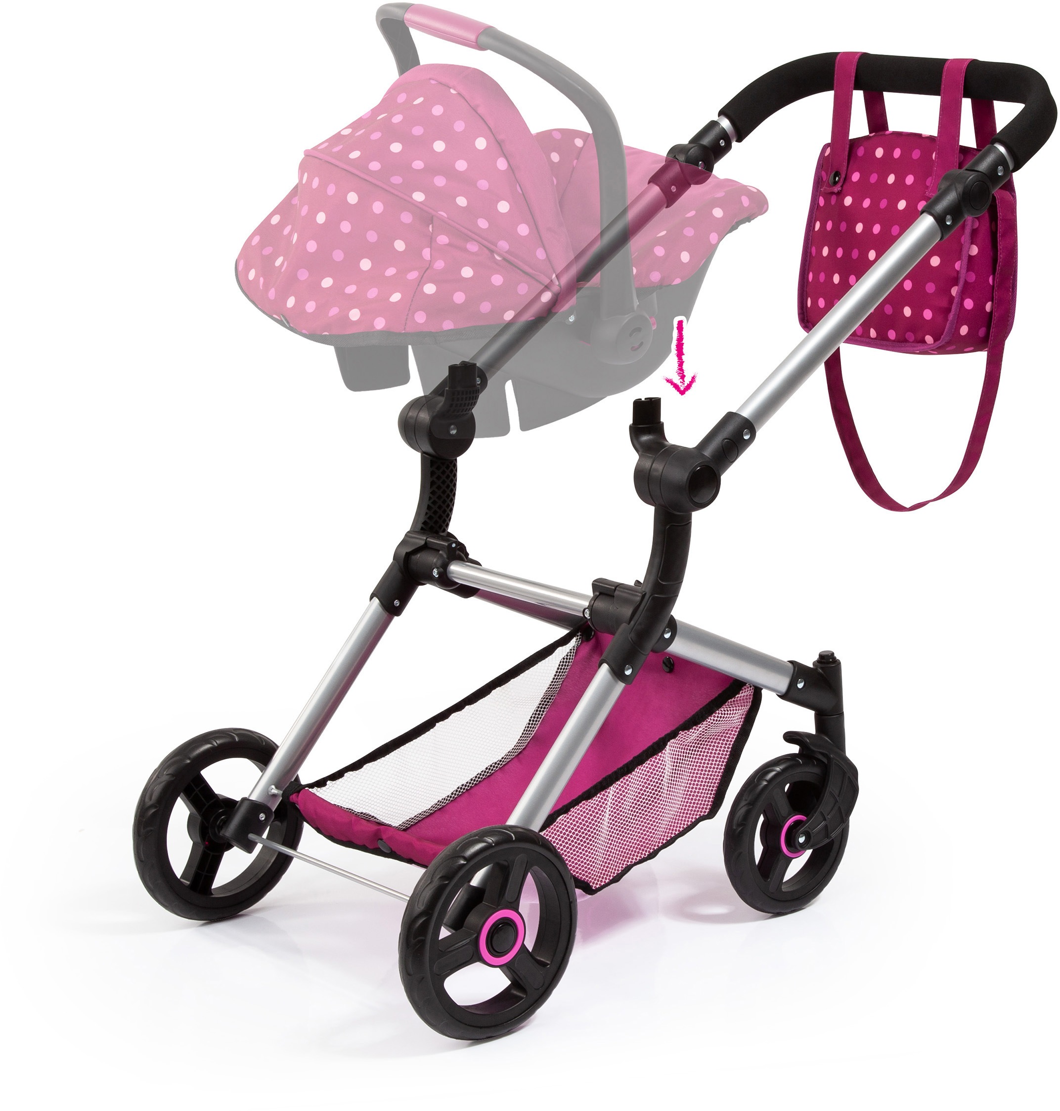 Bayer Kombi-Puppenwagen »Vario, Bordeaux« inkl. Wickeltasche