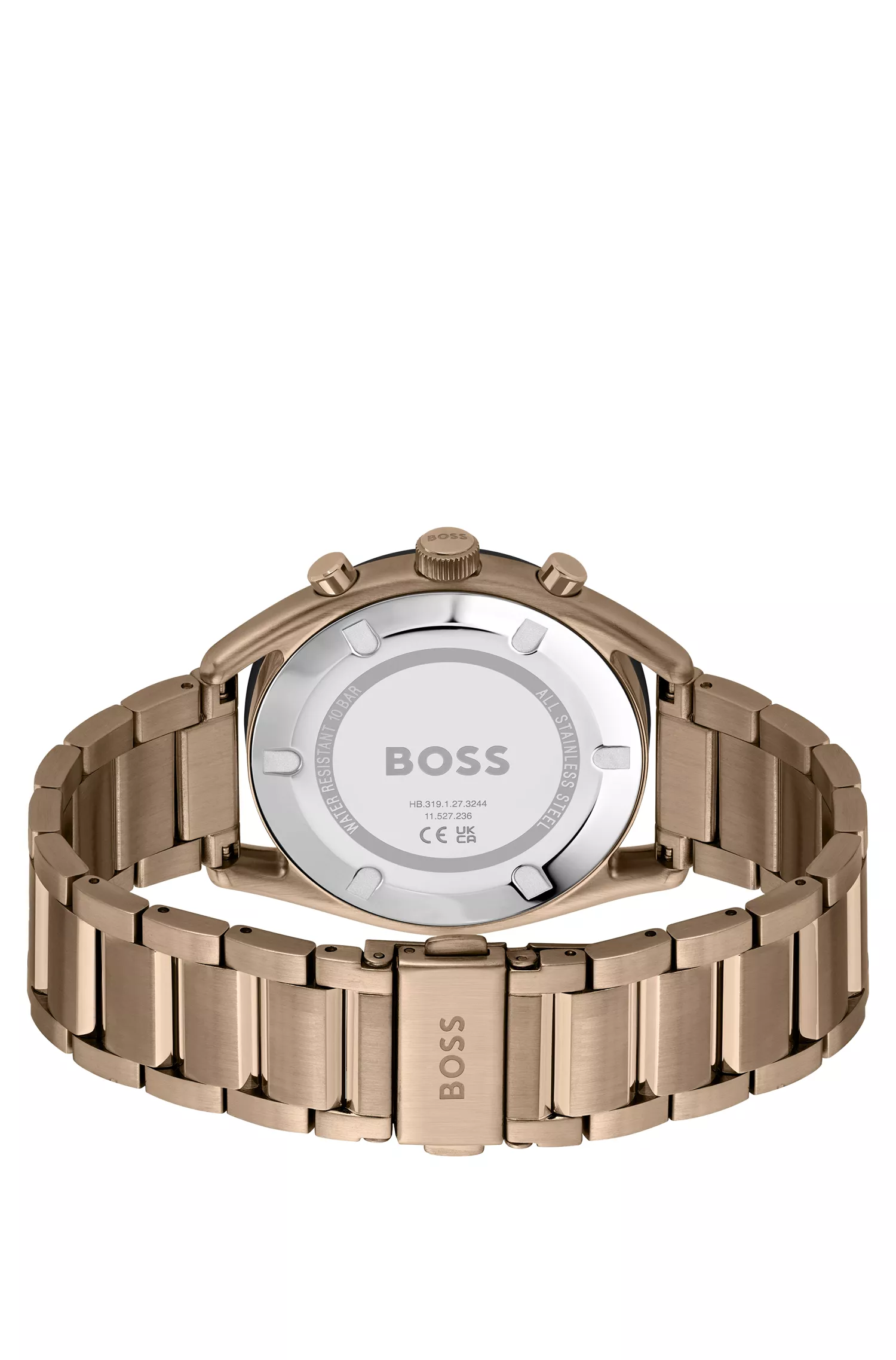 Relógio BOSS com mostrador preto e verde e pulseira de aço.
