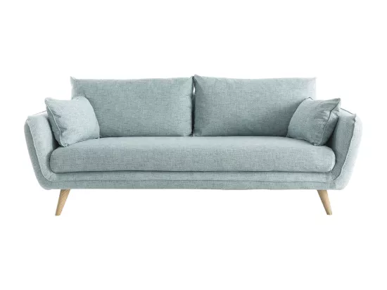 Canapé scandinave 3 places en tissu bleu glacier et bois clair CREEP