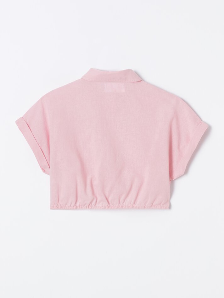 Camisa rústica de manga curta - Rosa Pastel